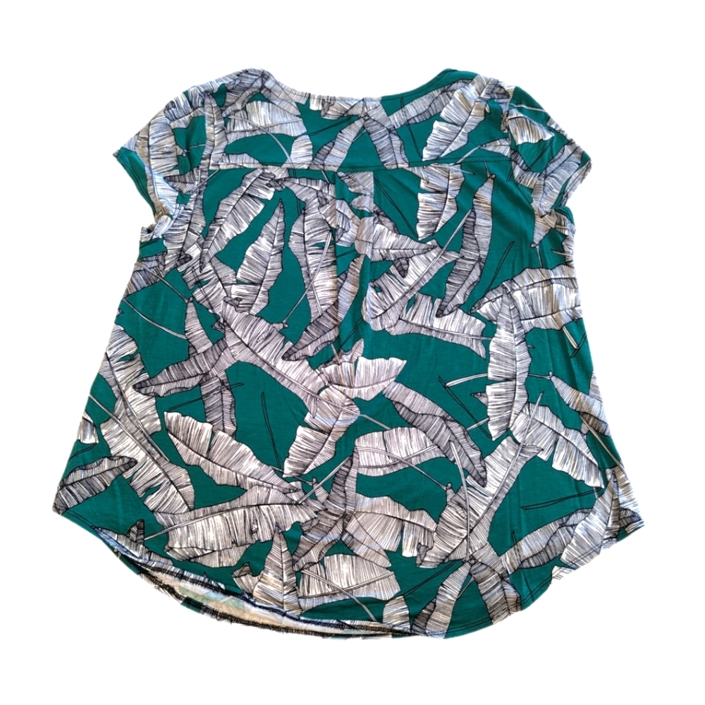 Alfani Short Sleeve Green Print Blouse XL